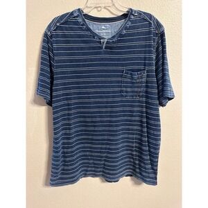 Tommy Bahama Mens XL Striped‎ Henley T-Shirt Blue Short Sleeve Casual